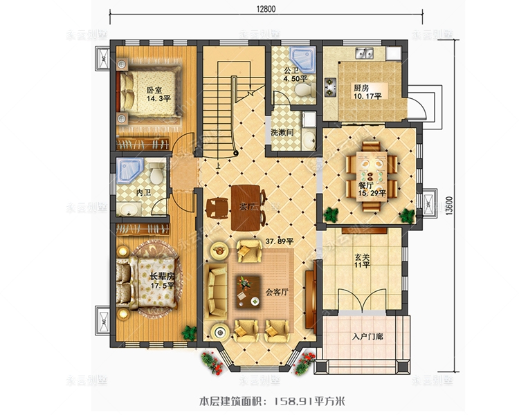 轻奢简欧二层农村自建小别墅158平户型洋房全套设计施工图纸2837