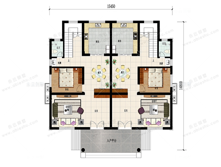 永云新款兄弟合建房屋经典实用双拼别墅全套设计图纸15.5m×12.5米